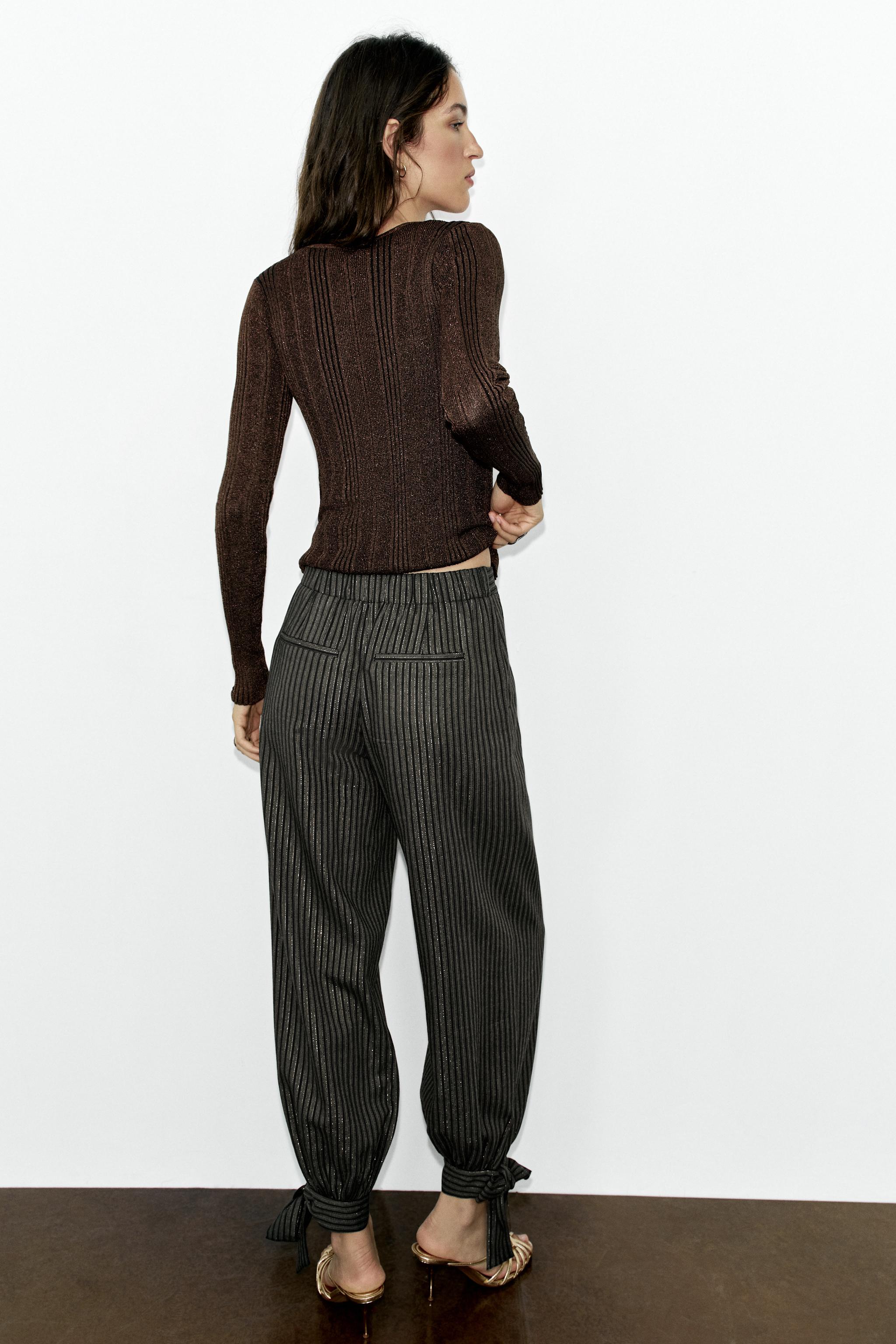 METALLIC THREAD TIE BLOWOUT PANTS